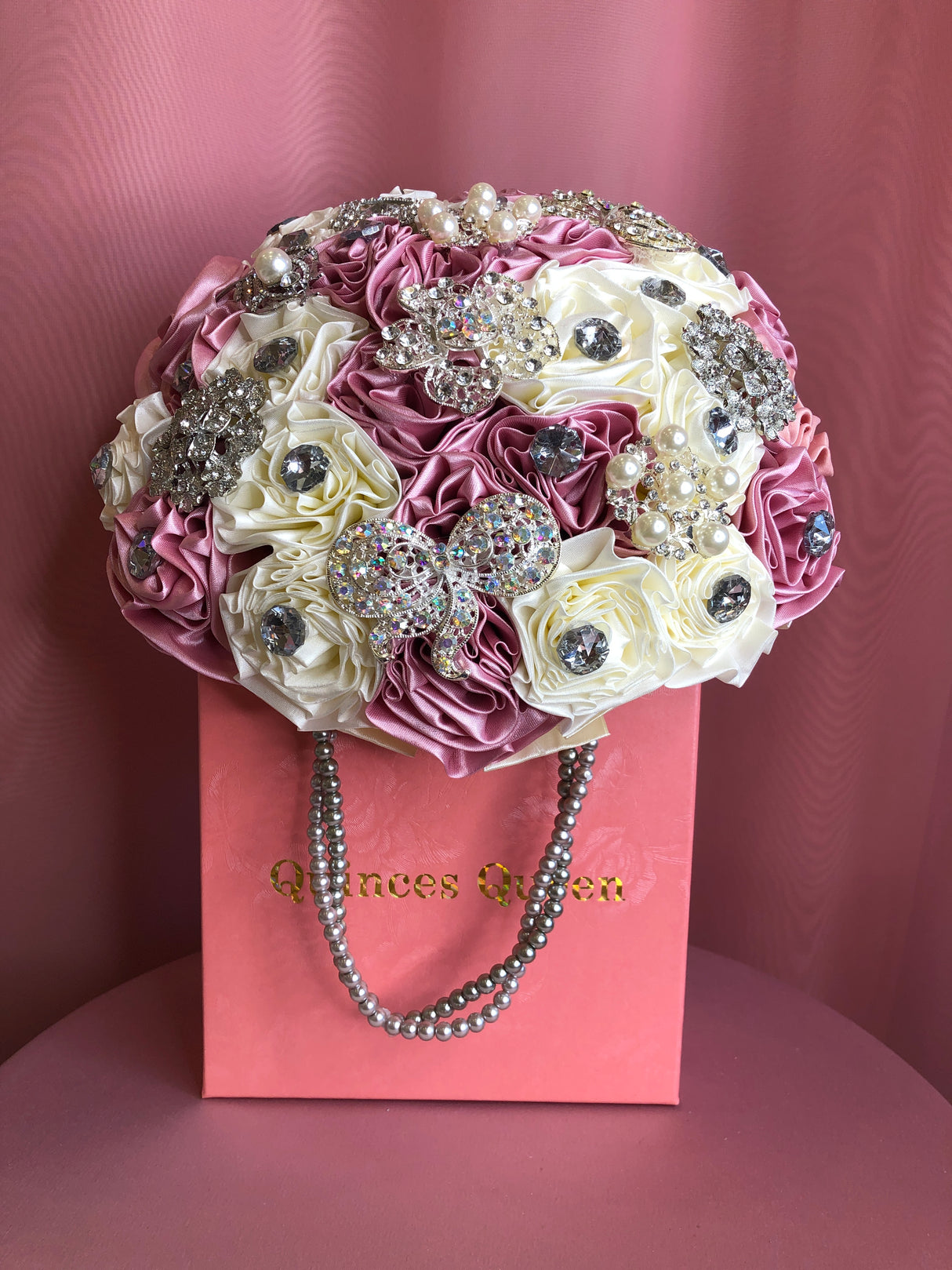 Pink and Ivory Flowers w/ Pearls Bouquet