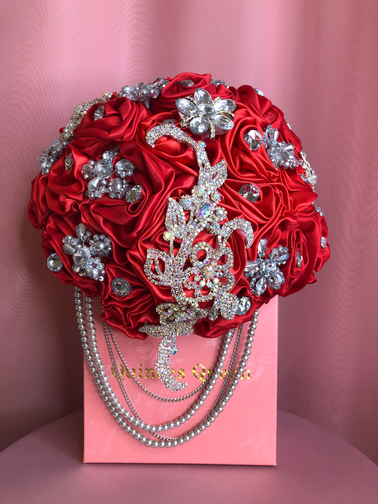 Red Bouquet w/ Crystals and Pearls Bouquet