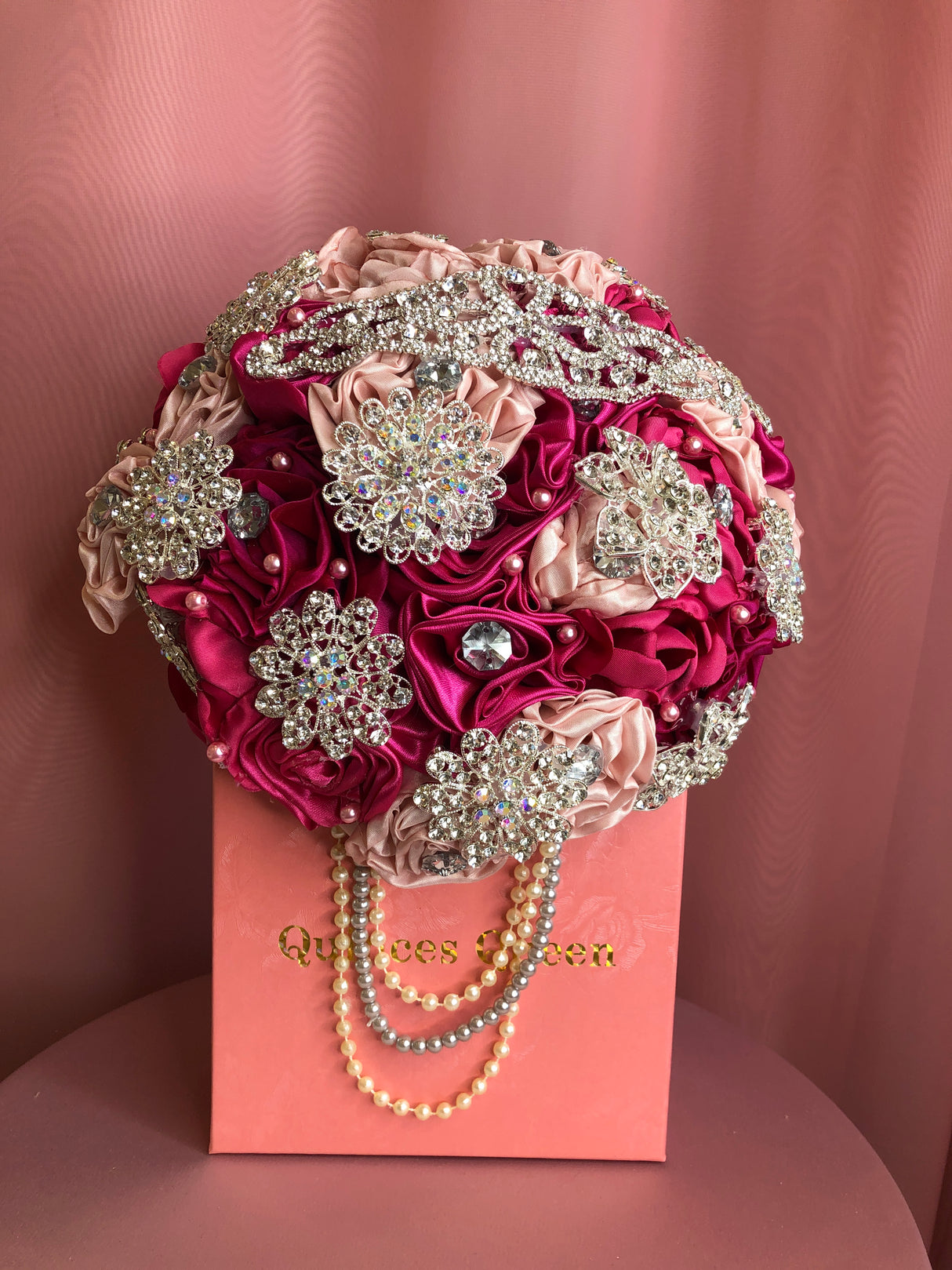 Fuchsia Flowers w/ Pendants and Pearls Bouquet