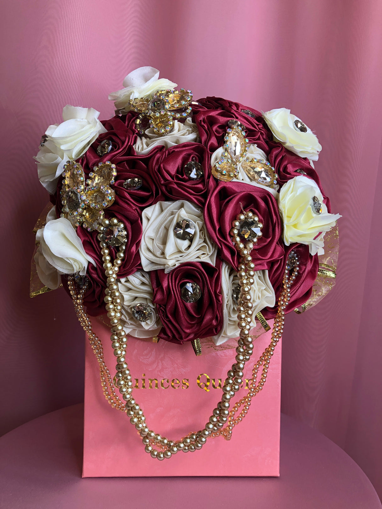 Burgundy and Beige w/ Pearls Bouquet