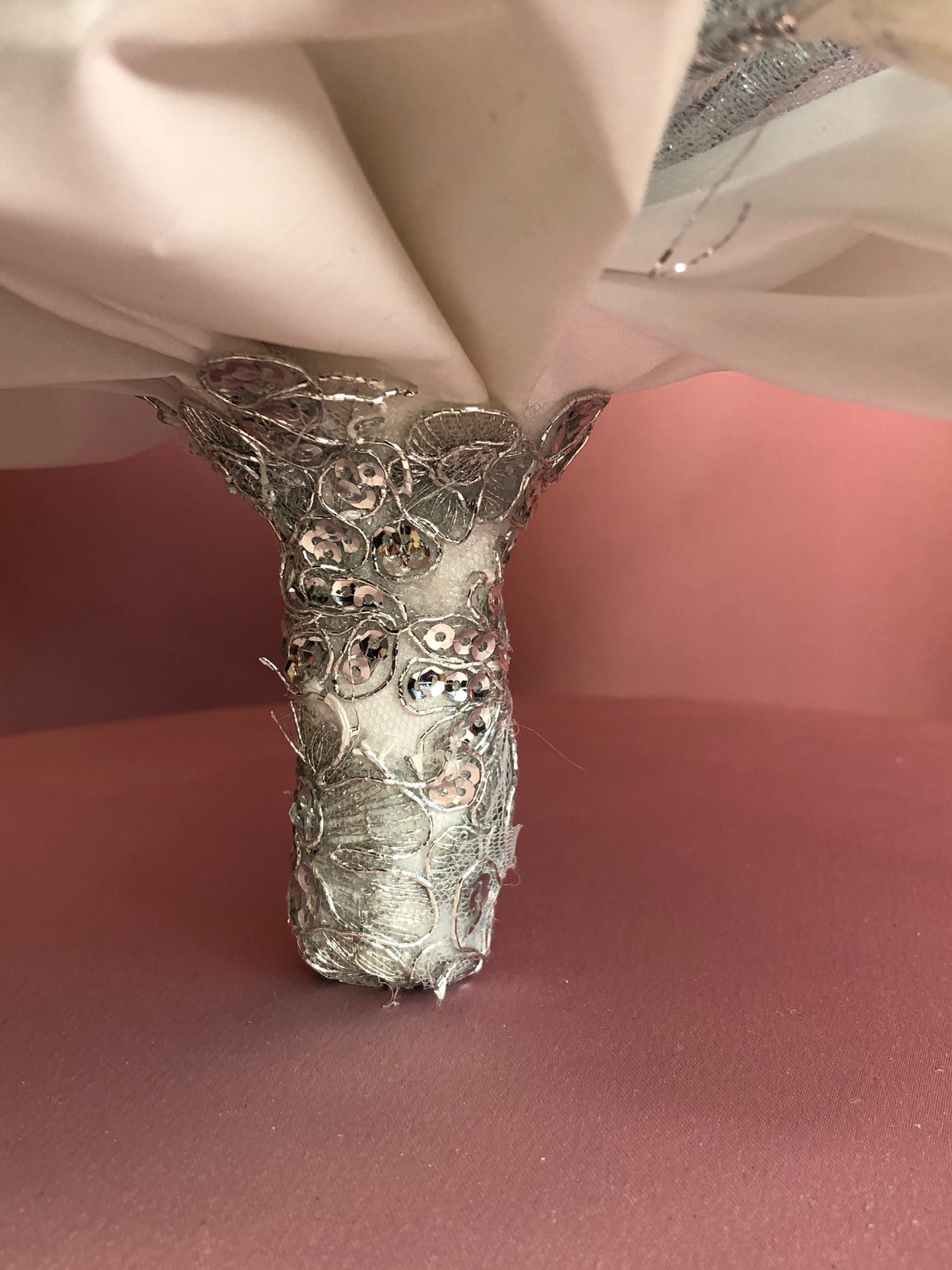 Navy Blue and White Silk Flowers w/ Crystals Bouquet