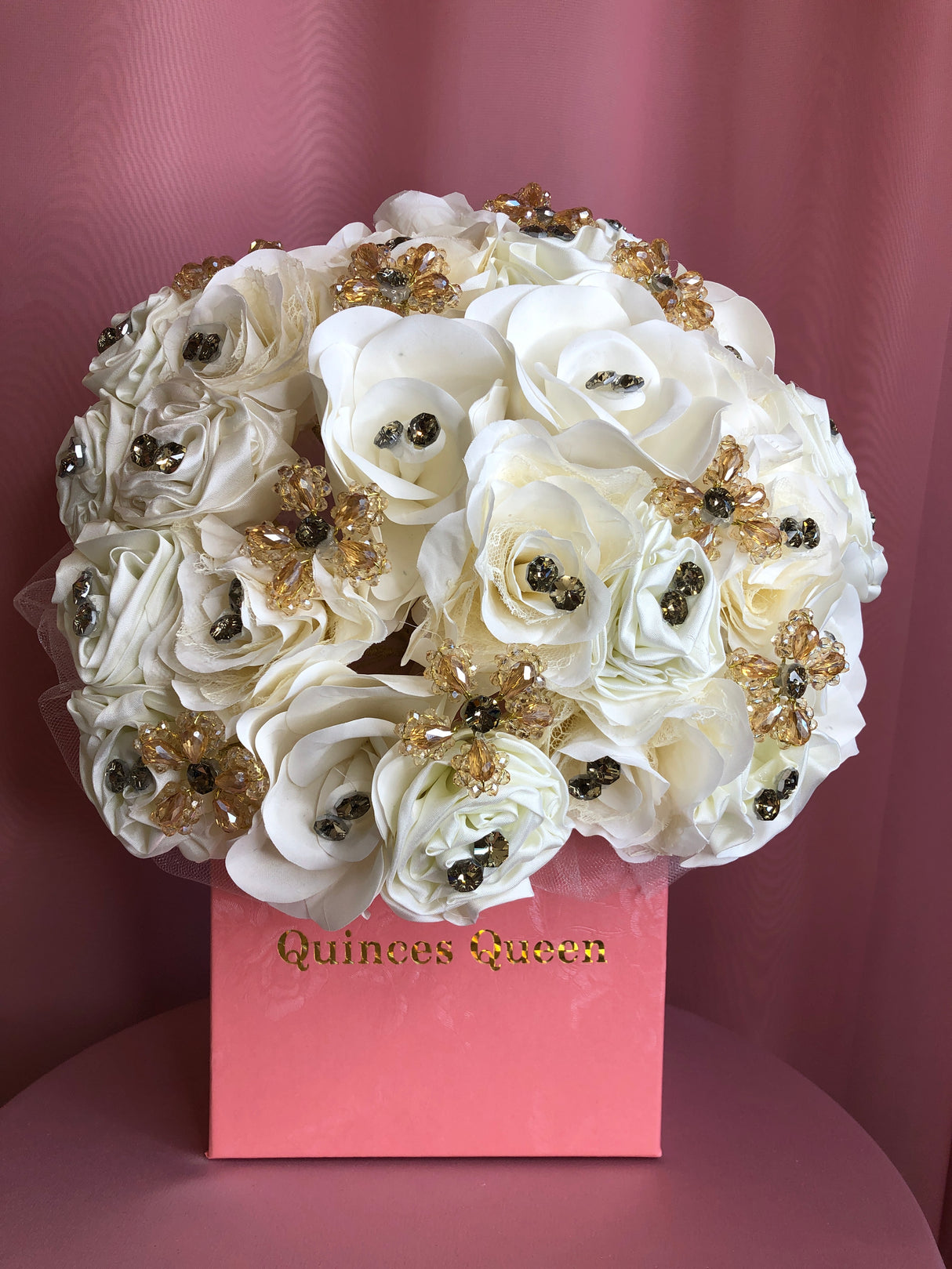 Ivory Flowers w/ Gold Crystals Bouquet