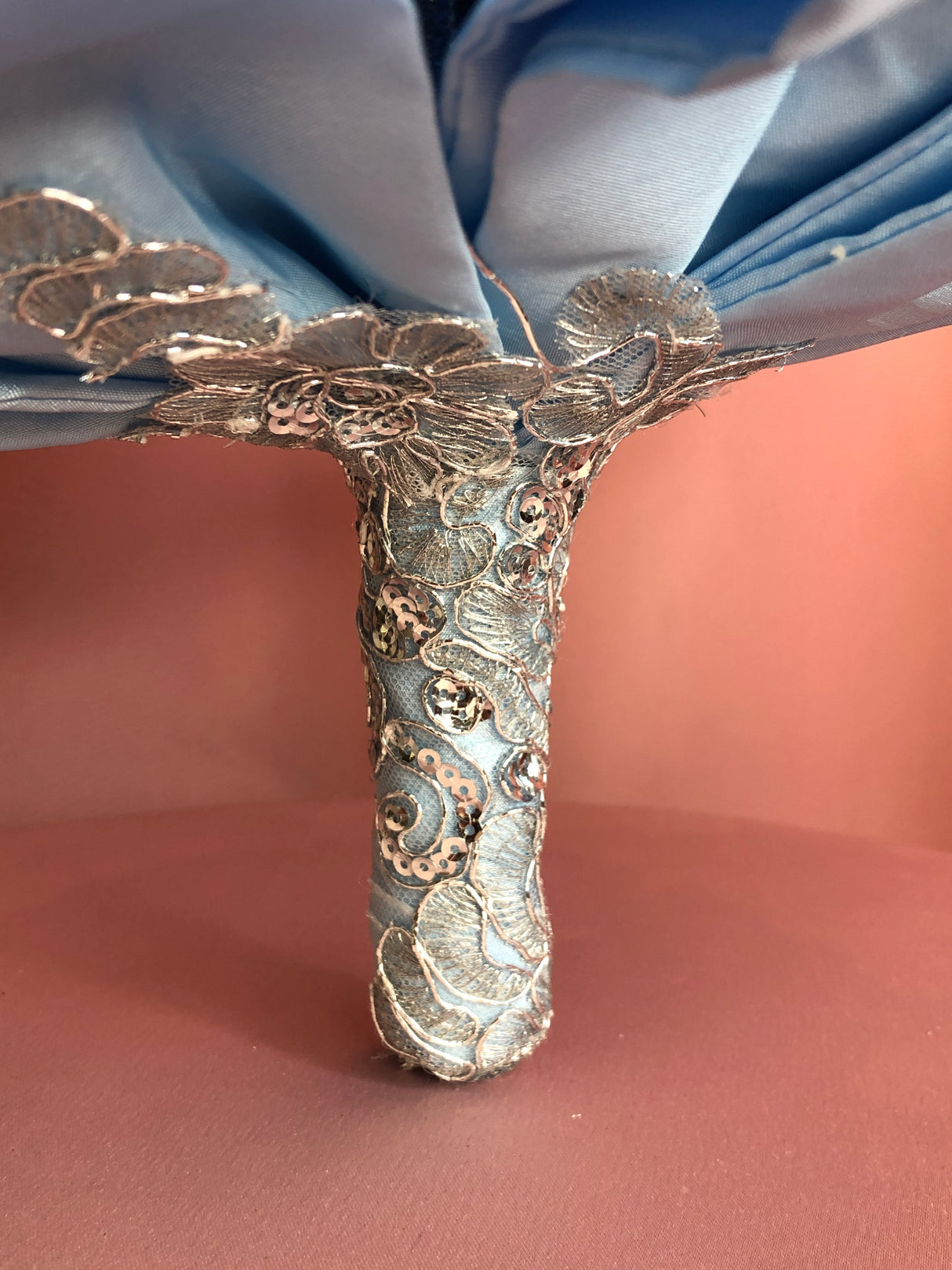 Silk Baby Blue, Coral and White Flowers Bouquet