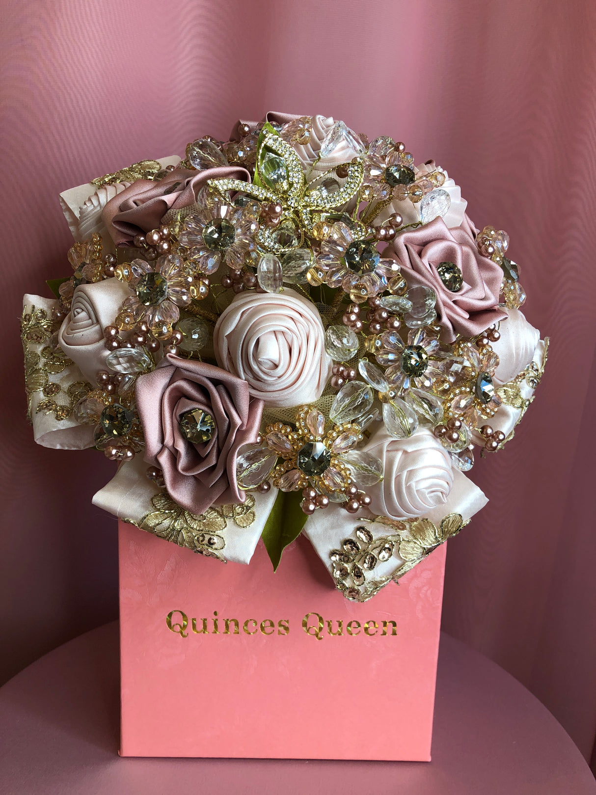 Pastel Pink and Ivory Flowers w/ Gold Embroidery Bouquet