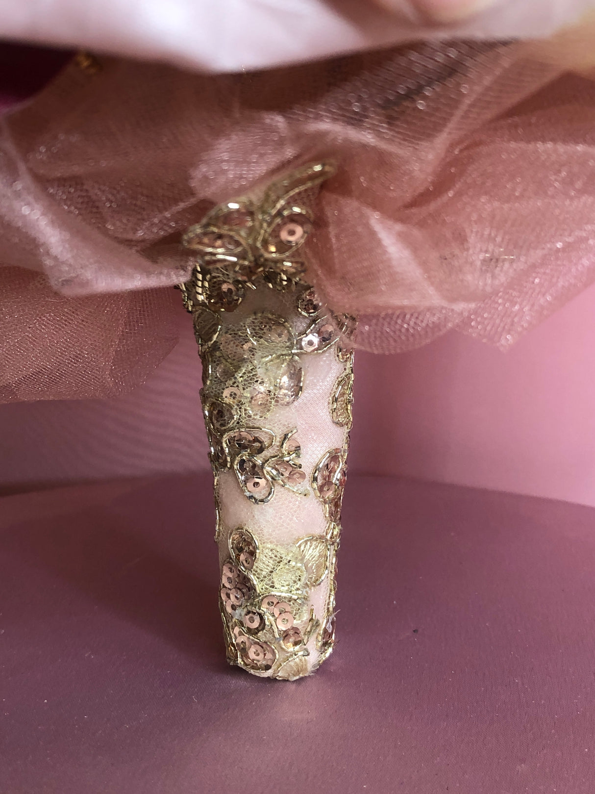 Soft Pink, Burgundy and White Flowers w/ Pendants Bouquet
