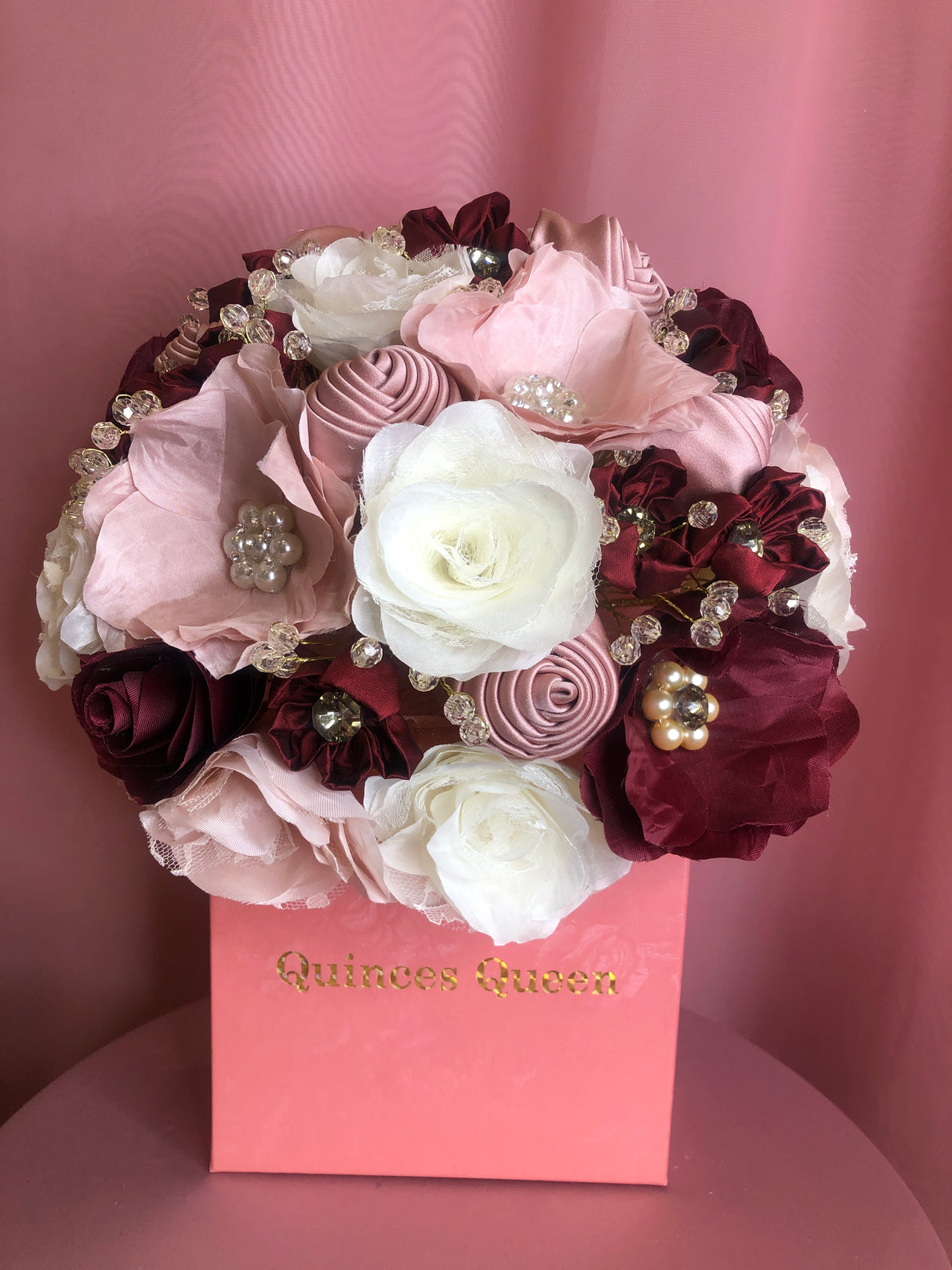 Soft Pink, Burgundy and White Flowers w/ Pendants Bouquet