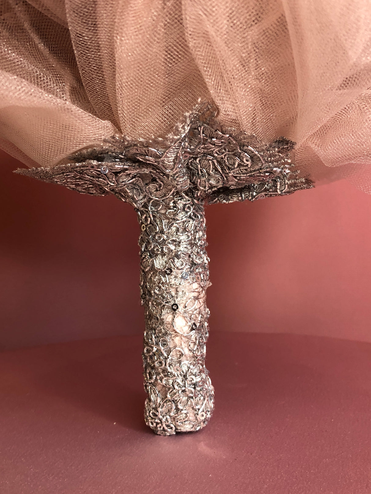 Pink Silk Flowers w/ Full Zirconia and Pearls Bouquet