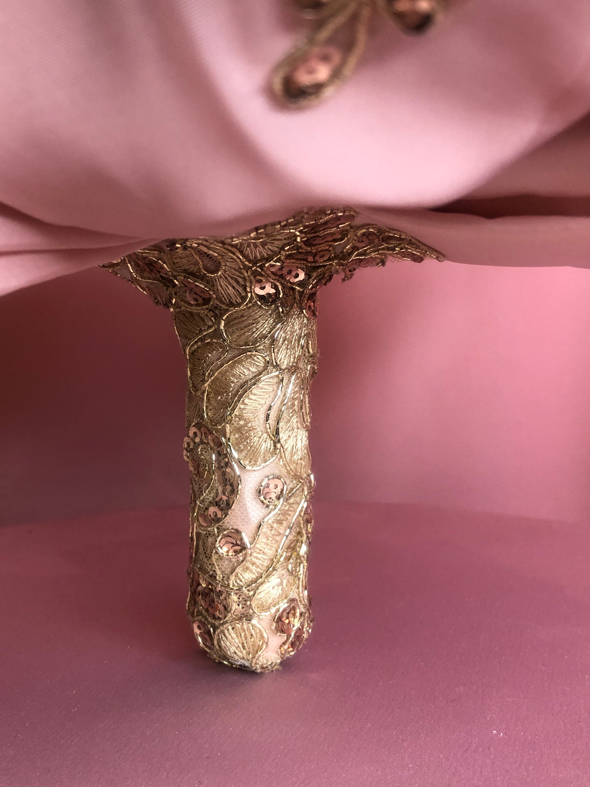 Soft Pink and White Silk Flowers w/ Embroidery Bouquet