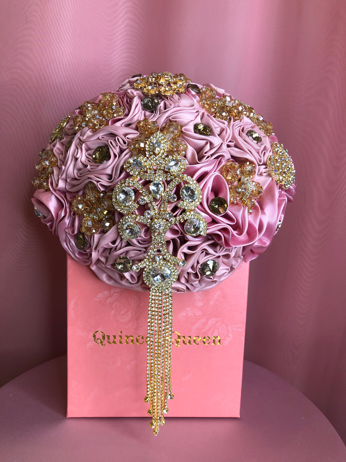 Pink Silk Flowers w/ Gold Pendants Bouquet