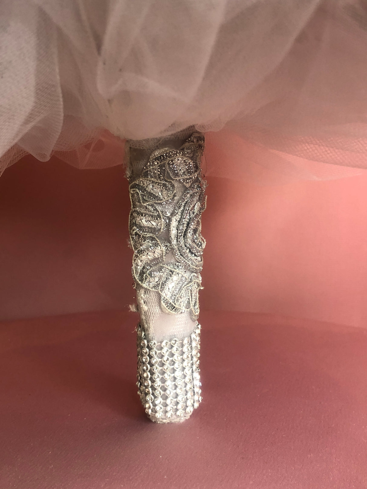 Silver Silk Flowers w/ Full Pendants and Pearls Bouquet