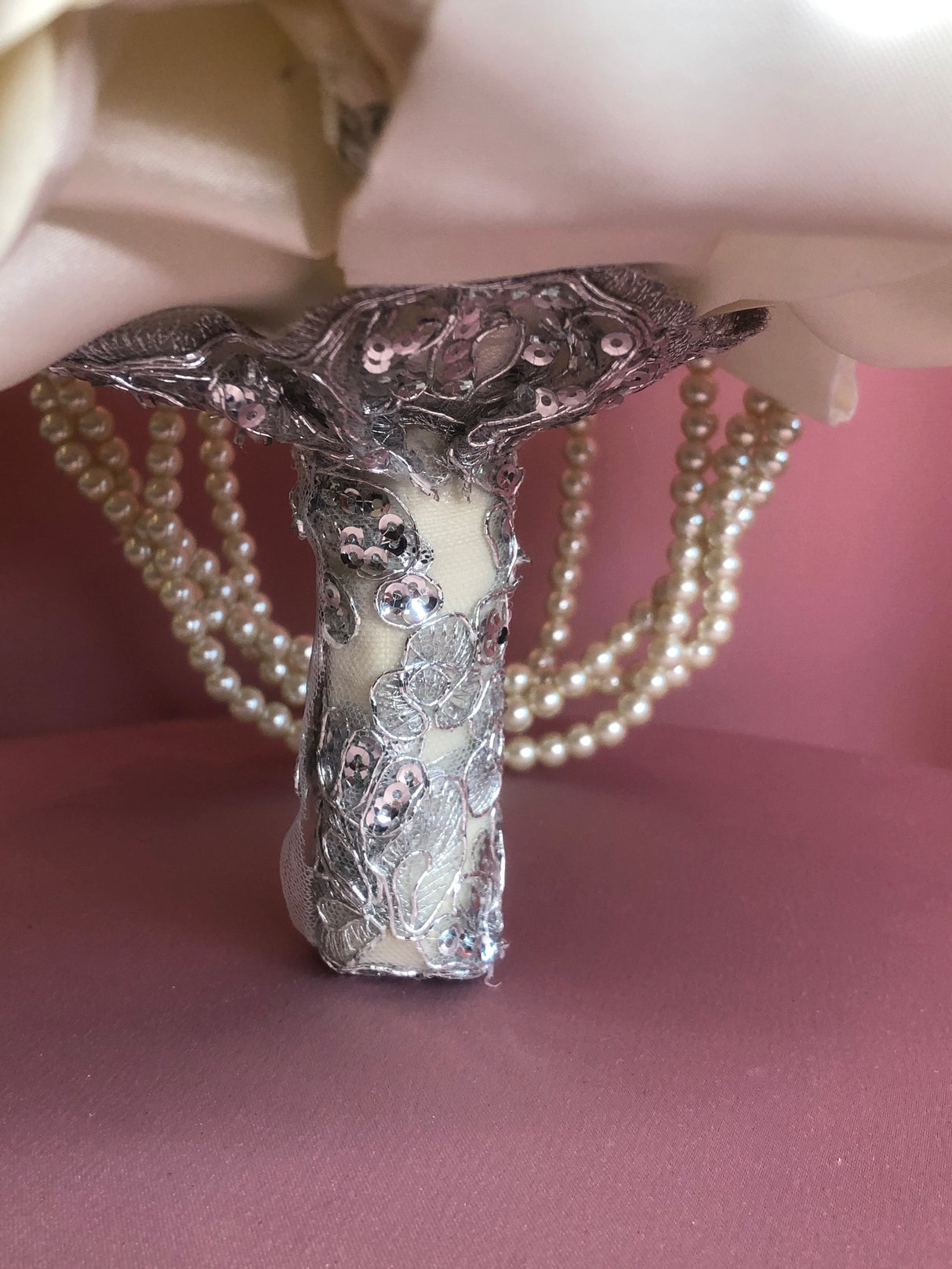 All White Flowers w/ Pendants and Pearls Bouquet