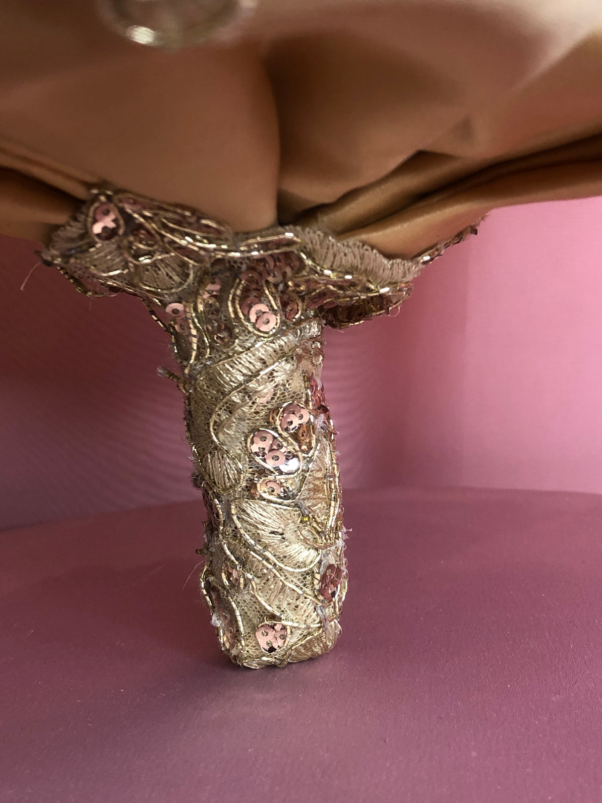 Red Silk Flowers w/ Full Gold Pendants and Crystals Bouquet