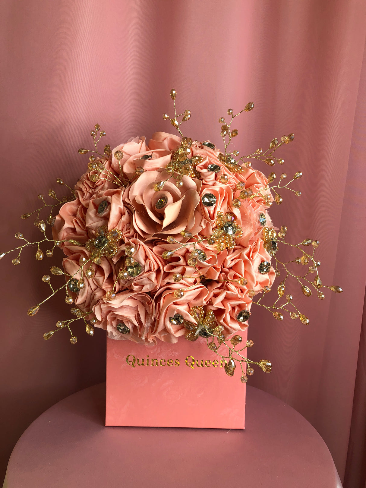 Coral Flowers w/ Gold Crystals Bouquet