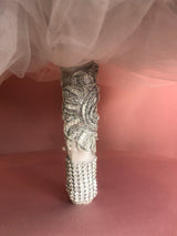 Silver Silk Flowers w/ Full Pendants and Pearls Bouquet